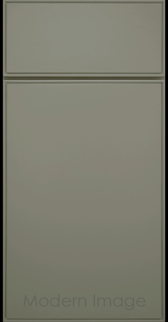 Dallas slim shaker cabinet in Evergreen finish, showcasing a distinct groove, flat panel and narrow stiles.